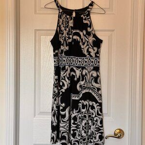 White House Black Market Black Dress with Blue Waist Detail – Size M
